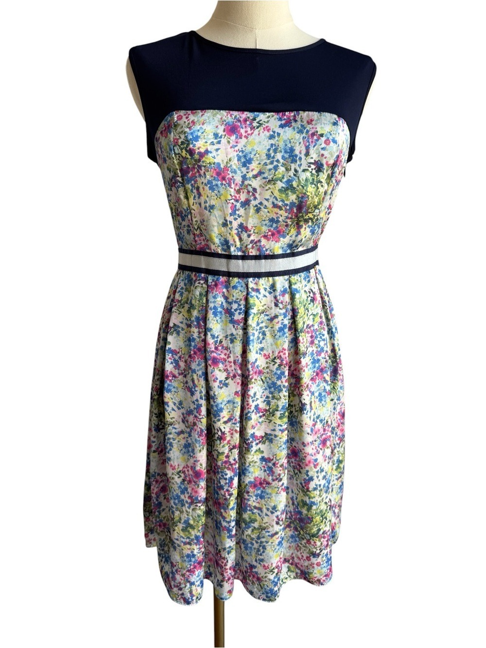 Guess Floral Sundress Sz S Navy Multicolour Cocktail Party Dress Made in Italy